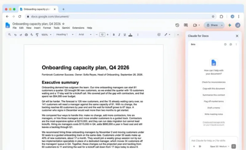 Claude з’явився в Google Docs, Sheets і Slides